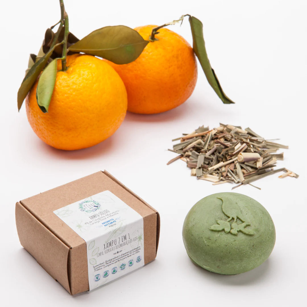 Shampoo Sólido: 2 em 1 - Pó de Cavalinha, Laranja e Menta