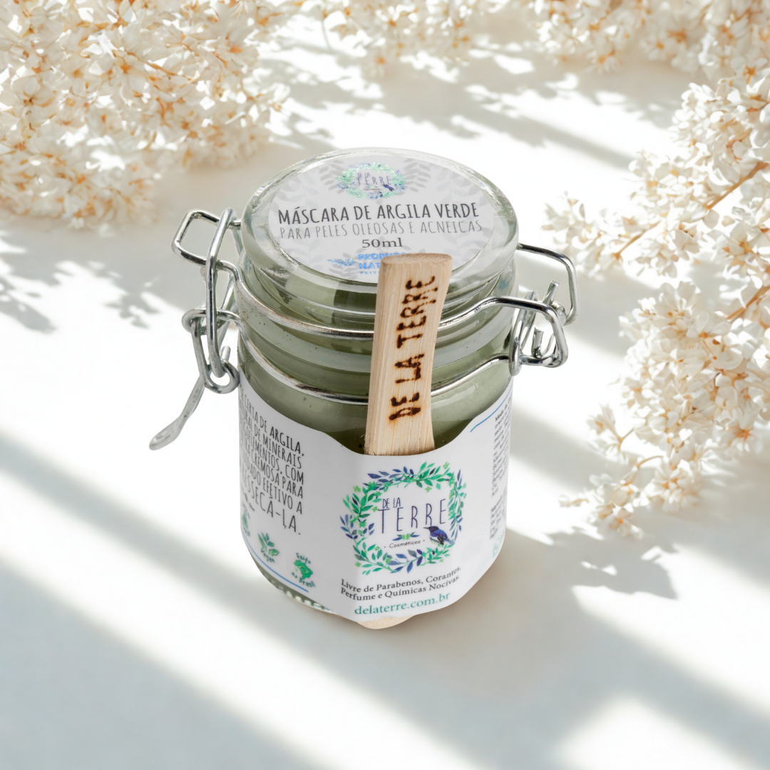 Máscara Facial de Argila verde: Para Pele Oleosa e Acneica